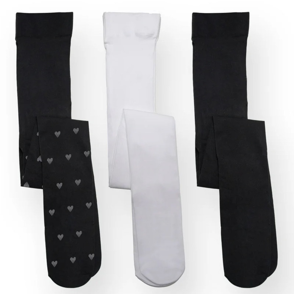 Wonder Nation Girls Large 10/12 Black White Footed Tights 3 Pair - Picture 2 of 4